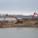 Elbe, excavator, dyke, Neßsand, water basin