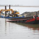 Elbe, excavator, pontoon, Neßsand, barge