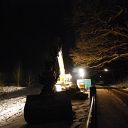 snow, night, excavator, street lamp, fence, Falkensteiner Ufer