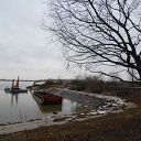Elbe, tree, excavator, pontoon, barge