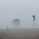 beach, Elbe, shipwreck, fog
