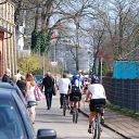bicycle, Falkensteiner Ufer, car, waterworks, riding bicycle, fence